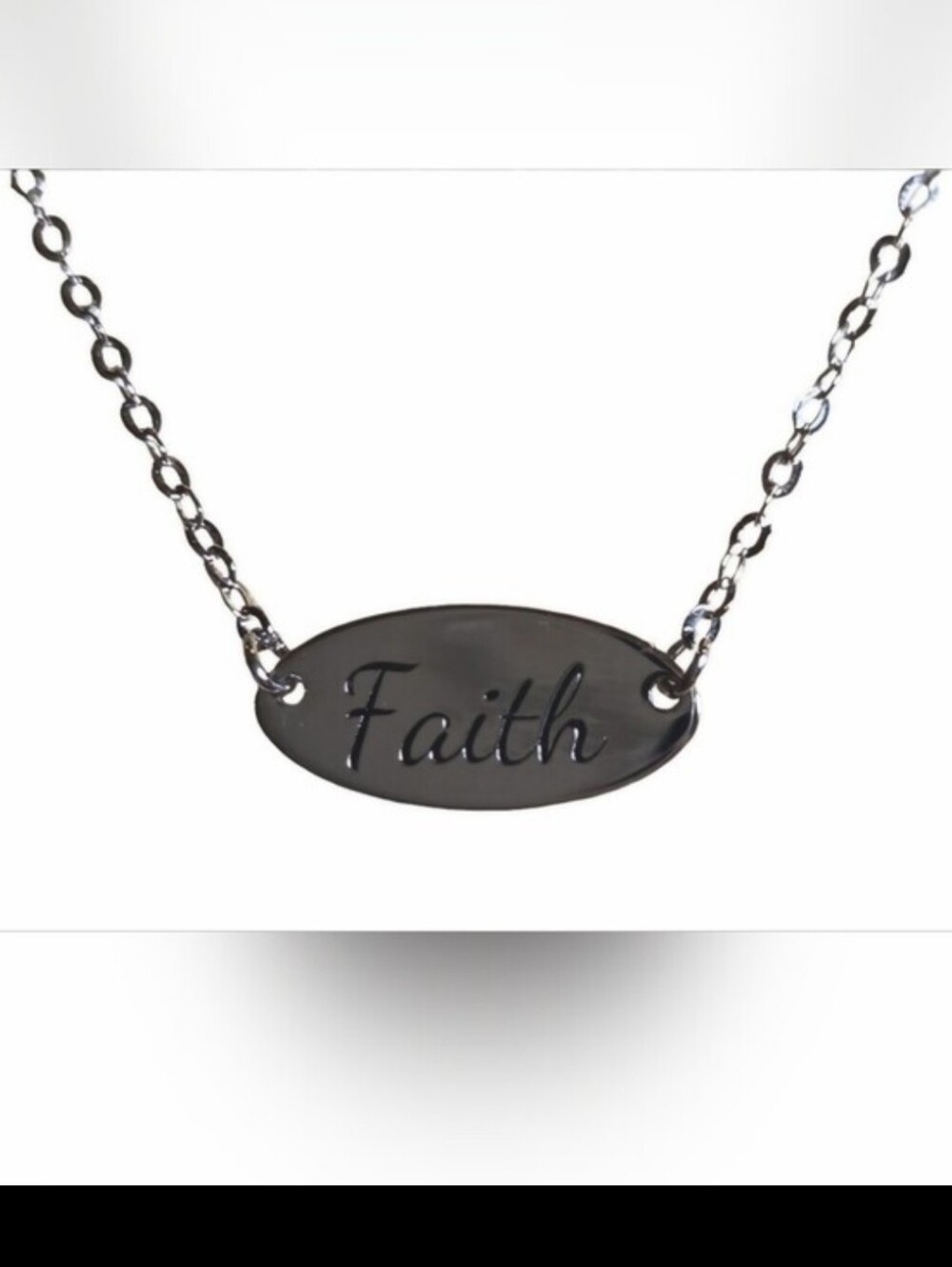 Sterling Silver 925 "Faith" Engraved Oval Bar Necklace (16"-18" Adjustable)